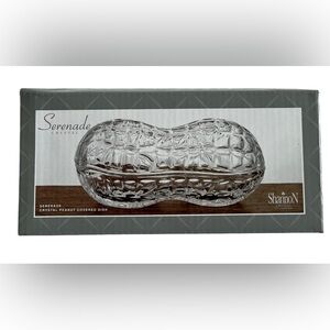 Godinger Serenade Peanut Shaped Crystal Candy Dish with Lid New